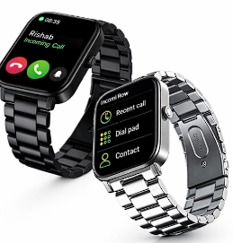 Boult smartwatch showing heart rate monitor, step counter, calorie tracking and fitness dashboard on HD display with black strap design